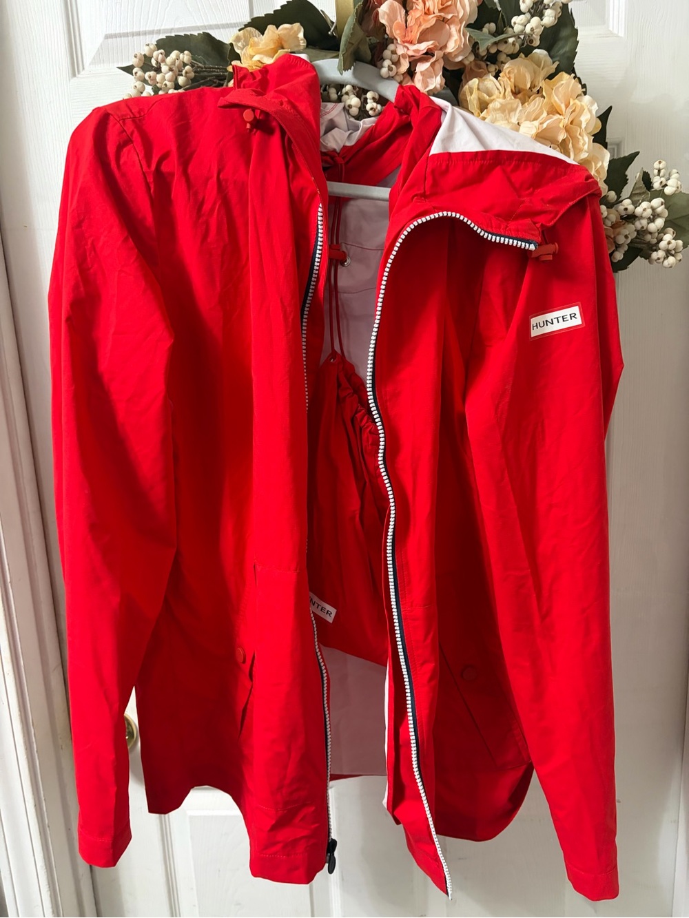 Hunter Red Hooded Rain Jacket